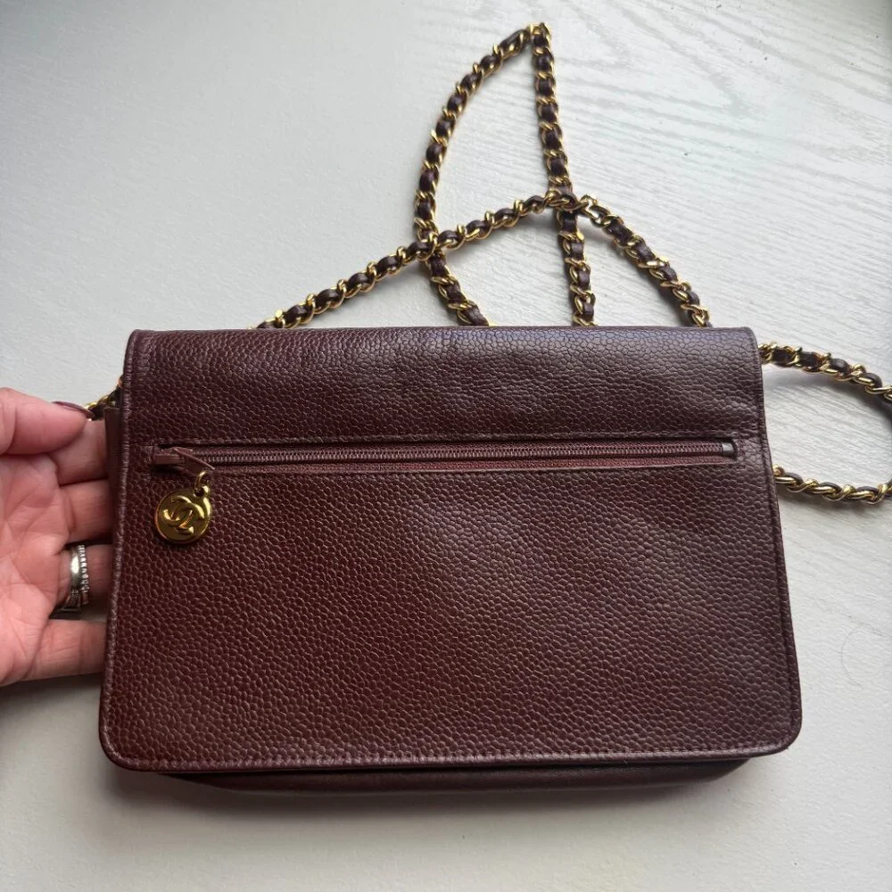 CHANEL Caviar 24K Gold plated Vintage Timeless CC crossbody bag - Classic Brown - Picture 9 of 12